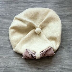 Saks Fifth Avenue Black Label Cream Beret with Soft Pink Bow